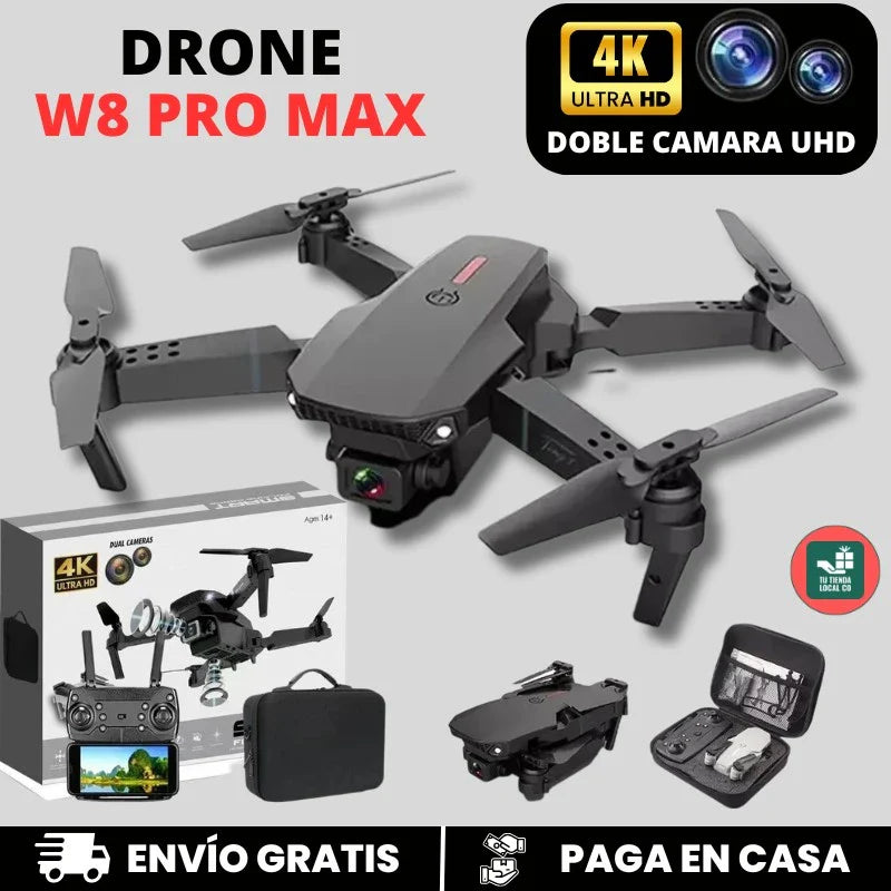 NUEVO DRON 4K W8 PRO MAX 2026 CON INTELIGENCIA ARTIFICIAL + HELICES DE RESPUESTO EXTRA